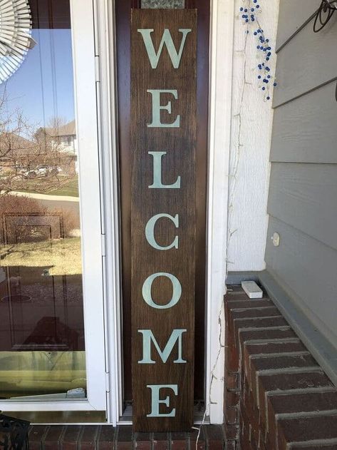 Have you seen those tall wooden welcome signs on people's front porches but been intimidated on how to make one? I created an easy and inexpensive version that I wanted to share with all of you! Front Porch Welcome Sign, Dollar Tree Candle Holders, Dollar Tree Candles, Diy Terra Cotta Pots, Diy Front Porch, Wooden Welcome Signs, Front Porch Signs, Porch Welcome Sign, Diy Porch