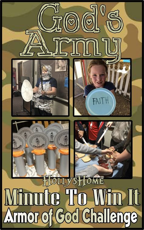 HollysHome - Church Fun: God's Army, Armor of God Minute to Win it Games Armor Of God Lesson, Army Armor, Cousin Camp, Old Testament Bible, Sunday School Games, Church Games, New Testament Bible, Minute To Win, Youth Games