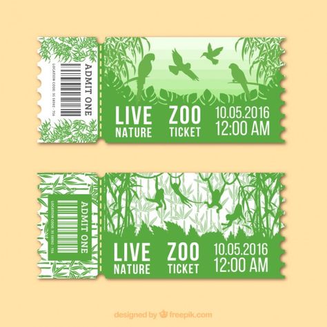 Green zoo tickets with birds and monkeys Free Vector Zoo Graphic Design, Zoo Flyer, Zoo Flag, Zoo Branding, Human Trafficking Art, Zoo Poster Design, Zoo Marketing, Zoo Tickets, Zoo Logo