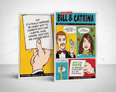 Save The Date Funny, Funny Save The Date, Comic Book Wedding, Funny Save The Dates, Save The Date Digital, Unique Save The Dates, Save My Marriage, Etsy Wedding Invitations, Comic Book Style