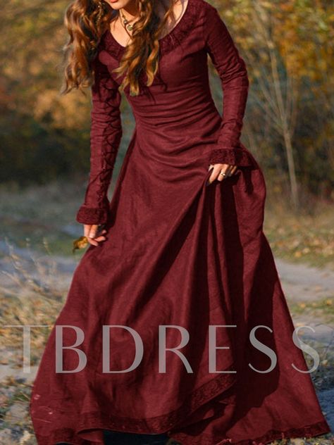 Plain Long Sleeve Pullover Women's Maxi Dress Queen Gown, 파티 드레스, Maxi Dress Outfit, Elegant Party Dresses, Medieval Dress, Vestidos Vintage, Gothic Dress, Slim Fit Dresses, Red Skirts