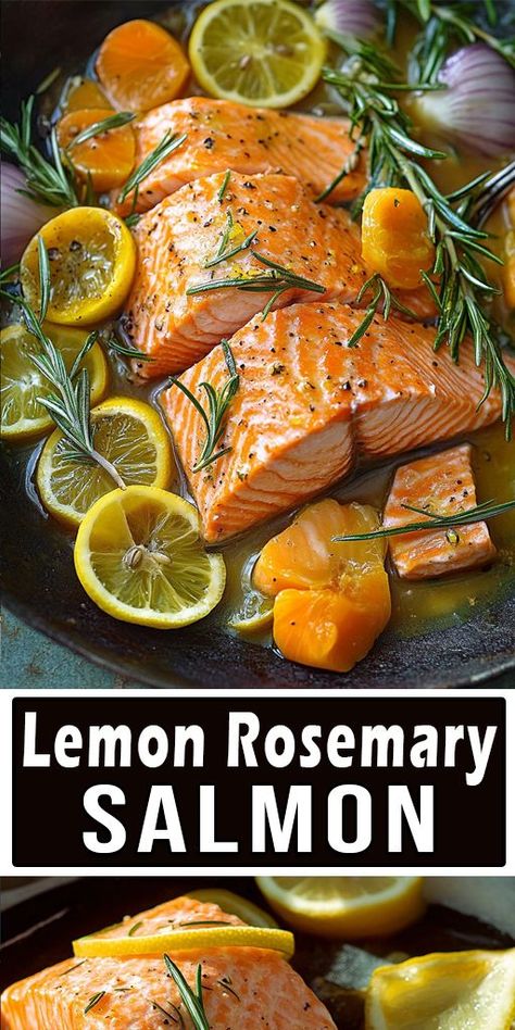 🌞 Brighten up your dinner with Lemon Rosemary Salmon! Fresh lemon and fragrant rosemary make this salmon recipe irresistible. Perfect for a quick, nutritious meal! #SalmonRecipes #LemonRosemary #HealthyDinners #LowCarb #SeafoodLovers #LightDinnerIdeas Fresh Rosemary Recipes, Lemon Rosemary Salmon, Rosemary Salmon, Rosemary Recipes, Lemon Salmon, Garlic Salmon, Lemon Rosemary, Lemon Slices, Garlic Recipes