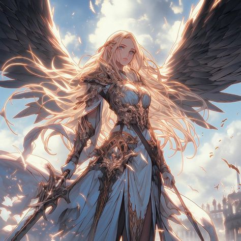 Protector Aasimar Female, Blonde Angel Art, Dnd Aasimar Female, Dnd Aasimar, Aasimar Female, Fantasy Village, Spirit Animal Art, Pintura Exterior, My Fantasy World