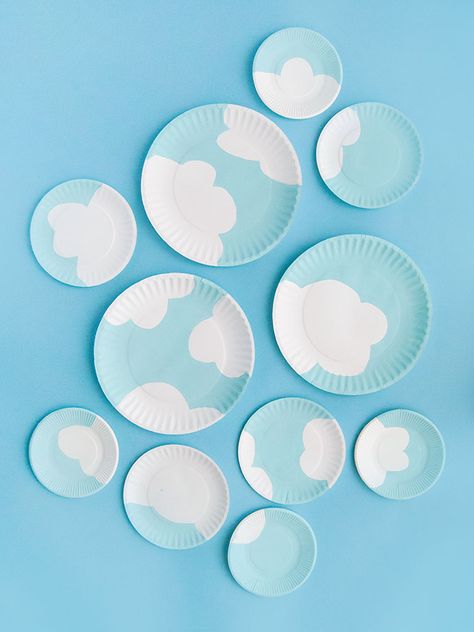 Painted Paper Plate Clouds ⋆ Handmade Charlotte Folk Art Acrylic Paint, Summer Party Diy, Kids Indoor Activities, Cloud Craft, Cloud Stencil, Easy Kids Crafts, Diy Clouds, Handmade Charlotte, How To Make Purses