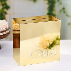 UNIQOOO Metallic Gold Mirror Acrylic Wedding Card Box with Slot, Large 10x10x5.5 inch w/White Print | Thick DIY Wedding Receptions Wishing Well Money Box, Graduation, Birthday, Memory Box Kad Perkahwinan, Acrylic Wedding Card, Gold Card Box, Gold Mirror Acrylic, Diy Wedding Reception, Cash Box, Wedding Card Box, Wedding Card Holder, Mirror Acrylic