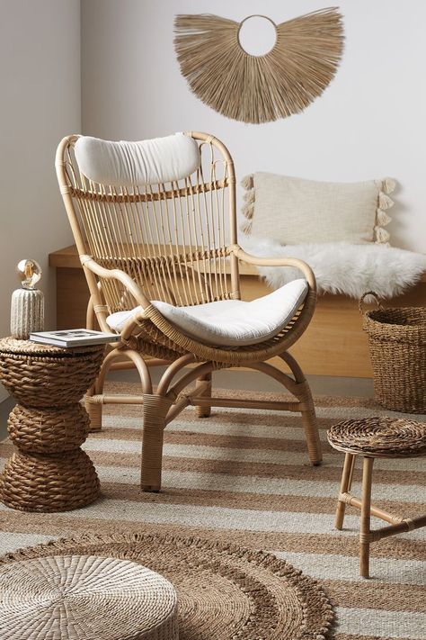 Shop the look: Japandi, a blend of Japanese and Scandinavian design Salon Suites, Japandi Style, Balcony Furniture, Apartment Decor Inspiration, Wicker Furniture, Shop The Look, Dream House Decor, Wicker Chair, My New Room