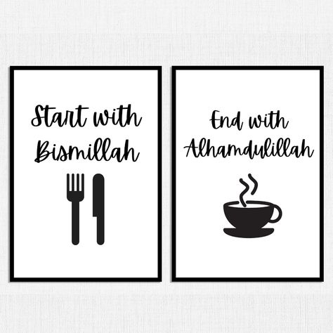 This beautiful modern print is the perfection addition to your kitchen decor! Start with Bismillah end with Alhamdulillah Kitchen Wall art Printable Kitchen Wall Quotes Ideas, Islamic Kitchen Wall Art, Bismillah Frame, Islamic Frames Wall Art, Kitchen Wall Quotes, Muslim Home Decor Islamic Wall Art, Arabic Calligraphy Design Home Decor Islamic Wall Art, Kitchen Wall Art Printables, Kitchen Canvas