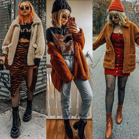 Grunge Outfits Fall, Teddy Bear Coats, Edgy Fall Outfits, Nicole Fashion, Fall Fashion Coats, Pastel Outfit, Fall Coat, Alternative Outfits, Winter Fits