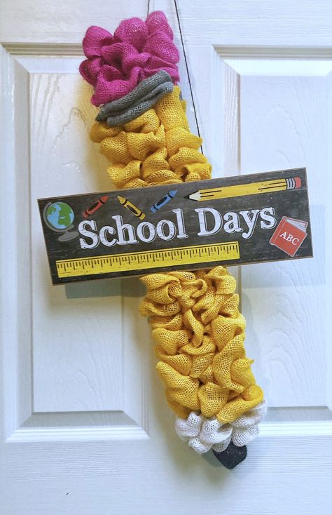 Back To School Wreath, School Door Hanger, Pencil, Teacher Decor, Classroom Decoration, Burlap by TheDazzlingDoorDecor on Etsy Teacher Decor Classroom, Ela Classroom Decor, School Door Hanger, Back To School Wreath, Rustic Classroom Decor, Classroom Wreath, Halloween Classroom Decorations, Teacher Decor, School Wreaths