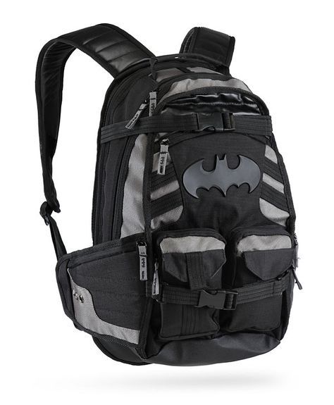 The Batpack Backpack will hold all of the stuff that your utility belt can't. This stylish backpack features MOLLE-style webbing along the shoulder straps and also a textured, reinforced bottom. This is the backpack of choice for the Batman. Batman Batpack Backpack 	Officially Batman Backpack, Batman Merchandise, Batman Love, Batman Gifts, Batman Outfits, College Supplies, Batman Birthday Party, Superhero Batman, I Am Batman