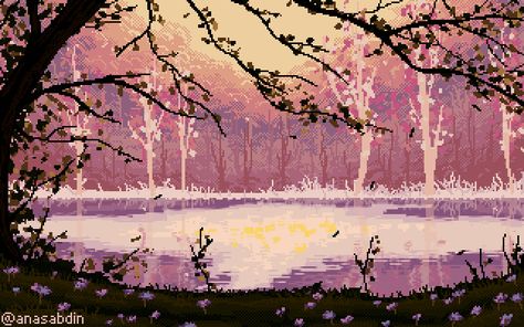 Pixel Kawaii, Pixel Aesthetic, Pixel Art Landscape, Gif Background, Aesthetic Notion, Nature River, Piskel Art, Pixel Art Background, Pixel Animation