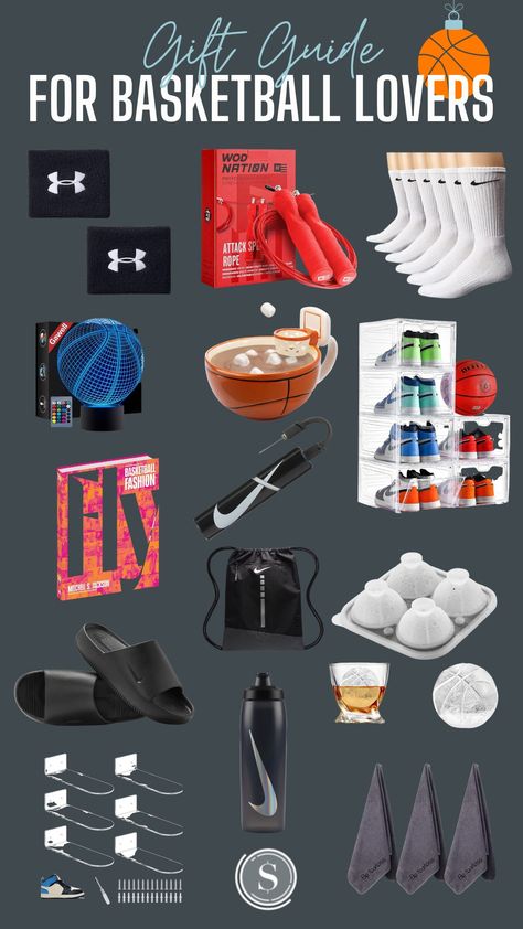 All the Christmas Gifts the Basketball Lover in your life will LOVE! Gift Basket Ideas Basketball, Gift Ideas For Boyfriend Basketball, Cute Gifts For Football Boyfriend, Basketball Presents For Boyfriend, Basketball Care Package, Basketball Lovers Gift Ideas, Basketball Bf Gifts, Basketball Christmas Gifts, Basketball Basket Ideas