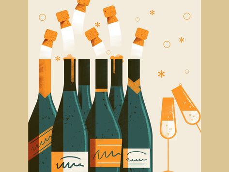 Happy New Year Design, New Year Designs, Website Illustration, T Lights, Bottle Gift, Flat Illustration, Sparkling Wine, Wine Lovers, Graphic Design Illustration