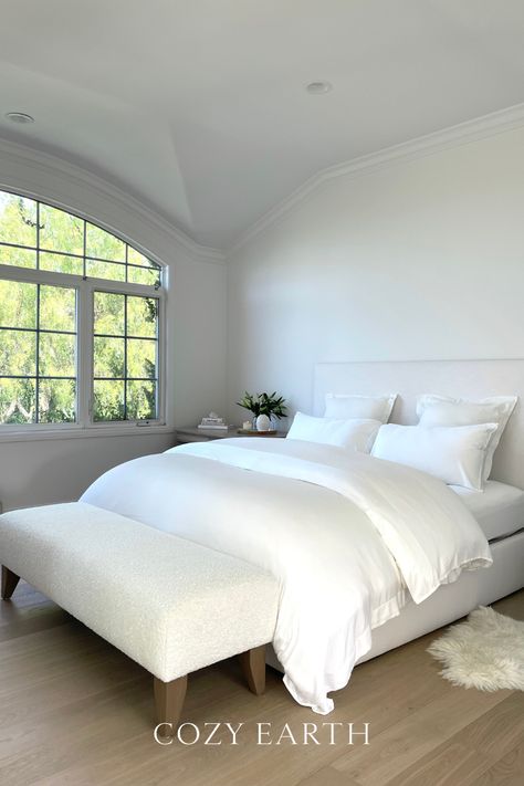 Our white sheet set and fluffy comforter is everything you need ( and more ) to freshen up your bedroom this spring. Follow that link to get your own pair TODAY! Guest Room Ideas Minimalist, White Minimalist Bedroom, Minimalist White Bedroom, Bedroom White, White Bed, Redecorate Bedroom, Apartment Decor Inspiration, Dream Room Inspiration, Room Makeover Bedroom