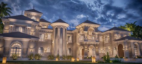 Private palace design at Doha-Qatar Palace Design, Classic Mansion, Mansion Exterior, Luxury Houses Mansions, Mansion Designs, Dream Mansion, Classic House Design, Hotel Architecture, Doha Qatar