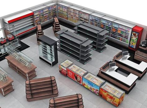 Supermarket Design Interior, Supermarket Display, Store Shelves Design, Grocery Store Design, Mini Store, Supermarket Design, Pharmacy Design, Building House Plans Designs, Store Layout