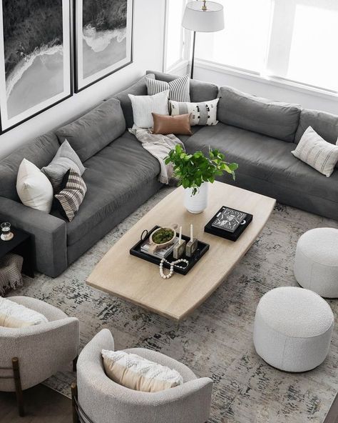 Gray Sectional Living Room, Dark Grey Couch Living Room, Modern Luxury Living Room, Grey Sofa Living Room, High Ceiling Living Room, Grey Couch Living Room, Grey Couch, Grey Sofa, Luxury Living Room Design