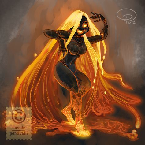 ArtStation - Pele, hawaiian goddess., Davide Percivalli Pele Hawaiian Goddess, Hawaiian Goddess, Fire Goddess, Super Powers Art, Goddess Art, Mystical Creatures, Drawing Reference Poses, Creature Art, White Hair