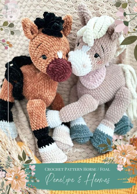 Crochet Pattern Horse / Foal Penelope & Hermes Horse Foal, Crochet Horse, Crochet Cow, Crochet Amigurumi Free Patterns, Horse Pattern, Crochet Amigurumi Free, Fun Crochet Projects, Diy Crochet Projects, To The