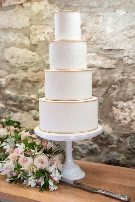 White Gold Polka Dot Wedding Cake Eleanor Jane #wedding #gold #weddingcake Golden Cake Ideas, Gold Wedding Cake Ideas, Polka Dot Wedding Cake, Priston Mill, Sequin Wedding Cake, Asian Fusion Wedding, Barn Wedding Cakes, Rose Cake Design, Shed Wedding