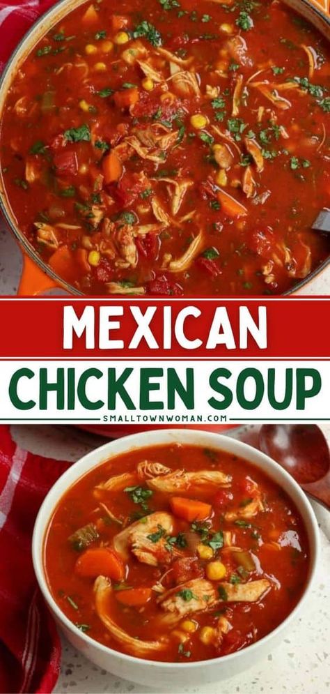 Mexican Chicken Soup, Mexican Soup Recipes, Mexican Soup Chicken, Simple Family Meals, Chicken Veggies, Mexican Soup, Spicy Soup, Mexican Chicken, Soup Dinner