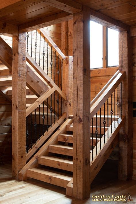 Golden Eagle Log and Timber Homes : Photo Gallery Cabin Stairs, Log And Timber Homes, Rustic Staircase, Stair Kits, Rustic Stairs, Timber Stair, Timber Staircase, Timber Frame Home, Log Cabin Rustic