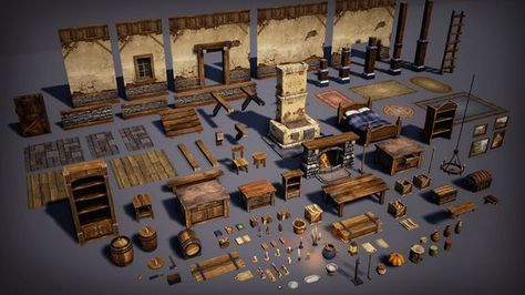 Fantasy Interior, Game Level Design, Idle Game, Props Concept, Environment Props, 3d Modeling Tutorial, Building Concept, Modular Walls, Game Environment