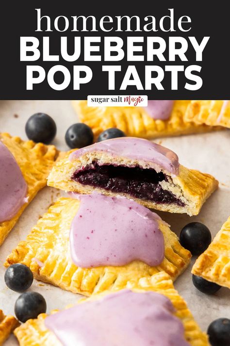 These homemade blueberry pop tarts are a simple flaky pastry filled with quick blueberry jam and topped with sweet blueberry icing. Blueberry Pop Tarts, Blueberry Tarts Filling, Blackberry Poptarts, Homemade Blueberry Pop Tarts, Vegan Blueberry Tart Recipe, Buttery Pie Crust, Vegetarian Crockpot, Cheesecake Cupcakes, Blueberry Jam