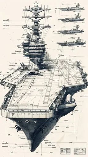 ↑↑↑ Larger size on website 🔸 This is a detailed technical drawing of an aircraft carrier. The drawing is in black and white and d 🔸 From Midjourney AI Image Aircraft Engineering, Bird's Eye View, Flight Deck, Armor Concept, Aircraft Carrier, Birds Eye View, Technical Drawing, Birds Eye, Aircraft