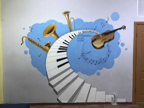 Music Room Wall Painting, Music Room Painting Ideas, Music Wall Art Ideas, Music School Design, Music Wall Painting, Music Wall Mural, Music Mural, Art Musical, Art Classroom Decor