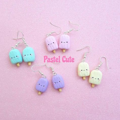 Super Clay Earrings, Polymer Clay Kawaii Earrings, Earnings Idea, Super Clay, Clay Ice Cream, Polymer Clay Kawaii, Kids Clay, Craft Clay, Kawaii Earrings