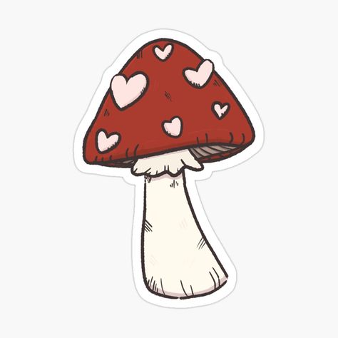 A red spotted toadstool mushroom with hearts 💜 Autumn Doodles, Toadstool Mushroom, Mushroom Paint, Mushroom Tattoos, Mushroom Drawing, Tumblr Stickers, Simple Cartoon, Mushroom Art, Rock Painting Art