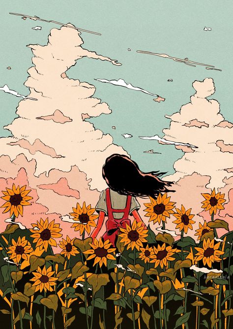 “I need time to grow and to exist” I Need Time, Scrapbook Printing, Boy Illustration, Sunflower Field, Sunflower Fields, Art Archive, Anime Scenery Wallpaper, Scenery Wallpaper, Anime Scenery