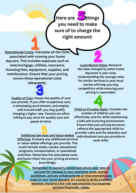 Daycare Charging Rates: The Ultimate Guide for Success in the Competitive Childcare Industry Unlock the secrets to setting optimal pricing for your daycare center with our comprehensive guide. Discover proven strategies to attract and retain clients, conduct effective market research, and expertly manage expenses. Elevate your daycare business to new heights of success with our valuable insights and actionable tips. Click now for the best guide on daycare charging rfor your childcare business Daycare Rates, Daycare Prices, Daycare Setup, Daycare Business, Starting A Daycare, Childcare Business, School Learning, Daycare Center, Home Daycare