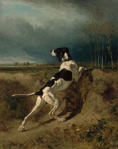 Hound Pointing 1860 Constant Troyon, French, 1810–1865. MFA Boston | by renzodionigi Canine Art, Fine Art Painting Oil, Antique Oil Painting, Landscape Canvas Art, Tableau Art, Dog Wall Art, A4 Poster, European Art, Arte Animal