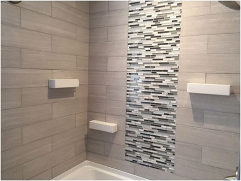 Shelving in shower Tile Shower Shelf, Shampoo Niche, Recessed Shower Shelf, Bathroom Tub Shower Combo, Shampoo Holder, Bathroom Niche, Toilet Room Decor, Bathroom Tub Shower, Bathroom Shower Design