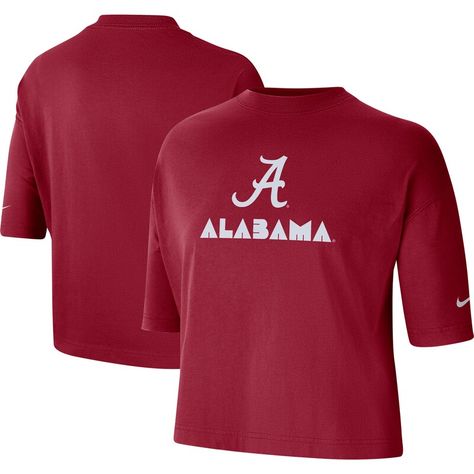 Handle warm weather game days in style with this Alabama Crimson Tide Crop T-shirt from Nike. This tee features Dri-FIT technology that keeps you cool and comfortable as you cheer your team to victory. This crop top is oversized for a cozy, loose fit, making it a perfect casual option for the big game. Lace Trim Shorts, Oklahoma Sooners, Crop T Shirt, Alabama Crimson, Alabama Crimson Tide, Crimson Tide, Big Game, Long Sleeve Casual, Active Wear For Women