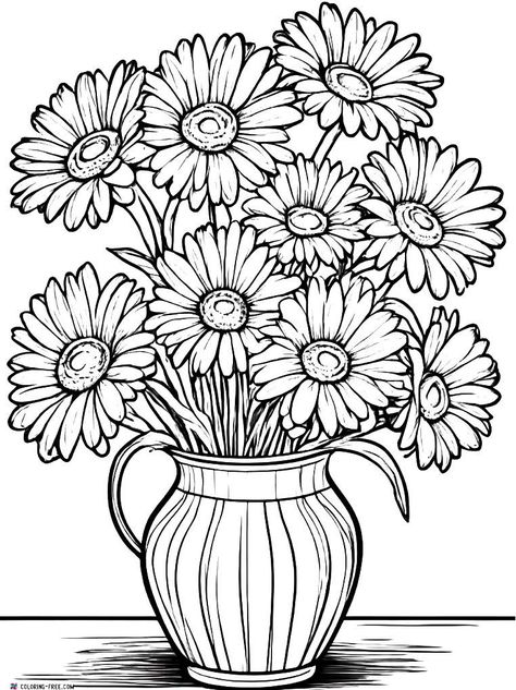 Artistic Wild Flowers Coloring Pages - Daisies in a vase hold a special place in my heart, both for their timeless beauty and the joy they bring to any space. Gently cut... Daisies In A Vase, Flower Colouring, Flowers Coloring Pages, Printable Flower Coloring Pages, Flowers Coloring, Heart Coloring Pages, Dragon Coloring Page, Summer Coloring Pages, Horse Coloring Pages