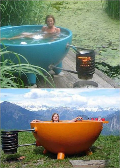 Inexpensive Hot Tubs, Kolam Air, Diy Hot Tub, Outdoor Tub, Tub Ideas, Outdoor Bath, Can Diy, Rain Water Collection, Earthship