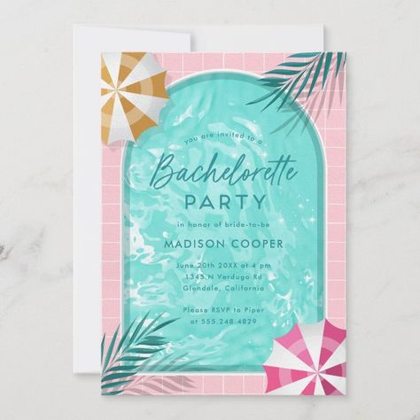 Palm Springs Bachelorette Pool Party Pink Invitation  Zazzle Party By The Pool, Pink Patio, Bachelorette Pool, Bachelorette Pool Party, Palm Springs Bachelorette, Pink Invitation, Pool Party Invitations, Bachelorette Invitations, Weekend Party