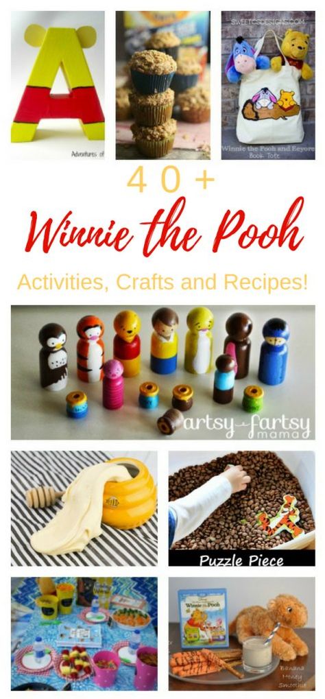 Winnie the Pooh Activities, Crafts, and Recipes for Preschoolers to adults. Winnie the Pooh Themed Food Ideas and recipes with Honey, winnie the pooh activities for preschool, winnie the pooh printable activities, winnie the pooh free printables for Kids #recipes #food #preschool #winniethepooh #kindergarten #winniethepoohparty #partyideas Pooh Themed Food, Recipes For Preschoolers, Winnie The Pooh Activities, Winnie The Pooh Themed Food, Recipes With Honey, Winnie The Pooh Games, Bird Seed Ornaments Recipe, Pooh Printable, Kids Food Crafts