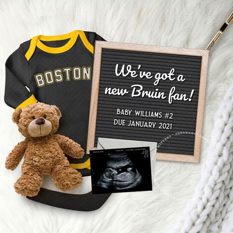 HOCKEY BABY Pregnancy Announcement, Social Media, Boston, Sports Fan Baby Reveal Idea, Personalized photo for Instagram. Any TEAM colors. Post For Social Media, Hockey Baby, Sports Baby, Baby Pregnancy, Announcement Ideas, Dallas Stars, Pregnancy Reveal, Reveal Ideas, Baby Reveal