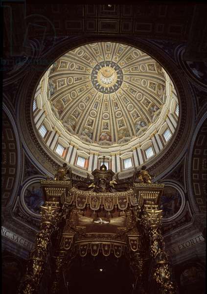 Low angle of the inside roof of the Cupola of St Peter Donato Bramante, St. Peter’s Basilica, Gian Lorenzo Bernini, Lorenzo Bernini, St Peters Basilica, St Peters, Interior View, Framed Postcards, A4 Poster