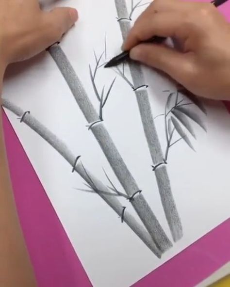 Drawing the Soul on Instagram: “How to draw bamboos quickly by A05121103888 (on Döuyin app, no IG). How do you say 'bamboo' in your language? If you think this is helpful…” Drawing Bamboo, Bamboo Drawing, Doodling Art, Shading Techniques, Chinese Brush, Bamboo Tree, Leaf Drawing, Painting Collage, Copyright Infringement