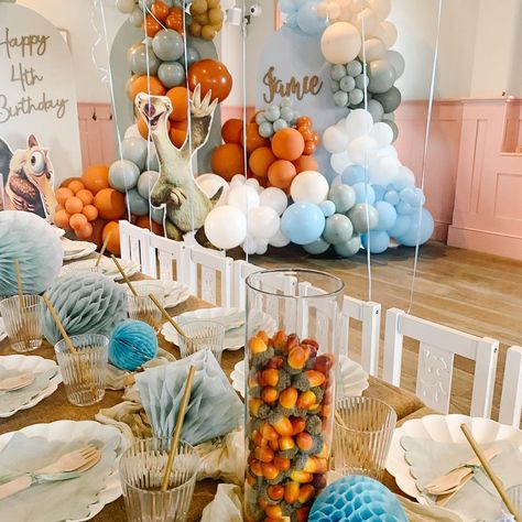 Ice Age Mimi & Lu style 🧊 Backdrop and table set up by us and set up at the beautiful @jaegoshouse Drop us an email to discuss your party #partydecor #kidspartyplanner #iceageparty Ice Age Party, Ice Age Birthday Party, Kids Party Planner, Happy 4th Birthday, Table Set Up, Ice Age, An Email, Party Balloons, 4th Birthday