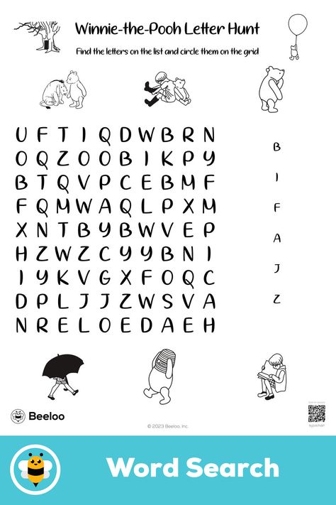 Easy winnie-the-pooh-themed word search for kids ages 3 and up Letter Hunt, Word Search For Kids, Winnie The Pooh Themes, Crafts And Activities For Kids, Letter Worksheets, Printable Crafts, Screen Time, Kids Education, Winnie The Pooh