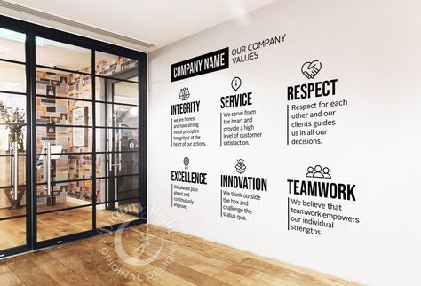 Excited to share this item from my #etsy shop: BIG CUSTOMIZABLE Company Values Wall Vinyl Decal, motivational, inspirational Office Values Wall, Company Values Wall, Company Wall Design, Company Culture Wall, Values Wall, Sticker Branding, Hr Office, Office Redo, Work Building