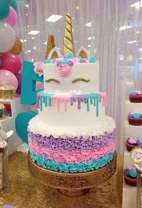 A beautiful three tier UNICORN cake! #dessertdelitx Three Tier Unicorn Cake, 3 Tier Unicorn Cake, Three Tier Cake Birthday, Three Tier Birthday Cake, Unicorn Cake Design, Macaroon Wallpaper, Tiered Cakes Birthday, Three Tier Cake, 4th Birthday Cakes