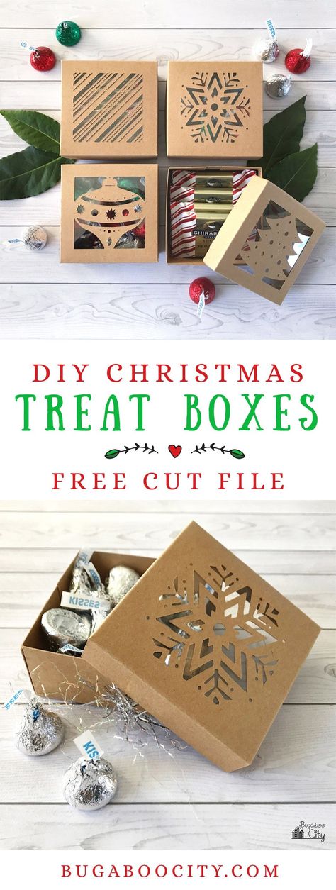 DIY Christmas Treat Boxes with Free Cut File Diy Christmas Boxes, Papercraft Box, Diy Christmas Box, Diy Christmas Treats, Christmas Packages, Jul Diy, Handmade Boxes, Christmas Treats Boxes, Gifts Boxes