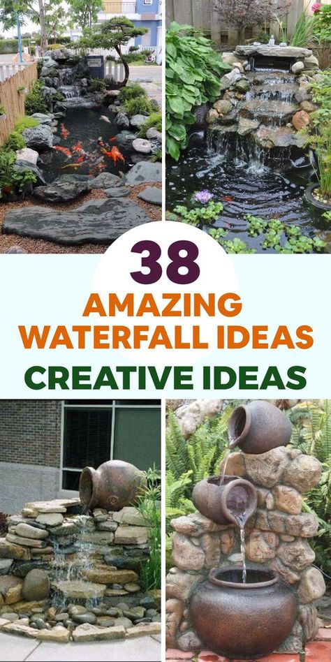 Transform your outdoor space into a serene oasis with these incredible waterfall ideas. Picture gentle cascading water flowing down natural rocks, creating a peaceful and picturesque scene. Enhance the ambiance by surrounding the waterfall with lush greenery and colorful flowers. For a magical touch at night, consider adding LED lights to illuminate the beauty of the waterfall. Let yourself be transported to a tranquil paradise in your own backyard with the soothing sights and sounds of nature. Garden Waterfall Ideas Rock Fountain, Home Made Waterfall, How To Make A Waterfall, Water Falls Backyard, Water Falls Beautiful Waterfalls, Waterfall Landscaping Ideas, Waterfalls Backyard Diy, Diy Pondless Waterfall, Homemade Waterfall